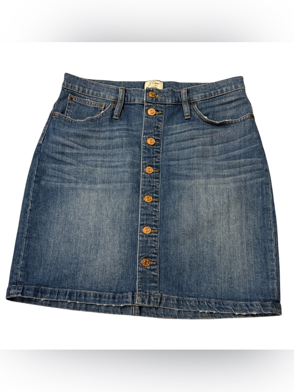 J. Crew Medium Blue Button-Front Denim Mini Skirt